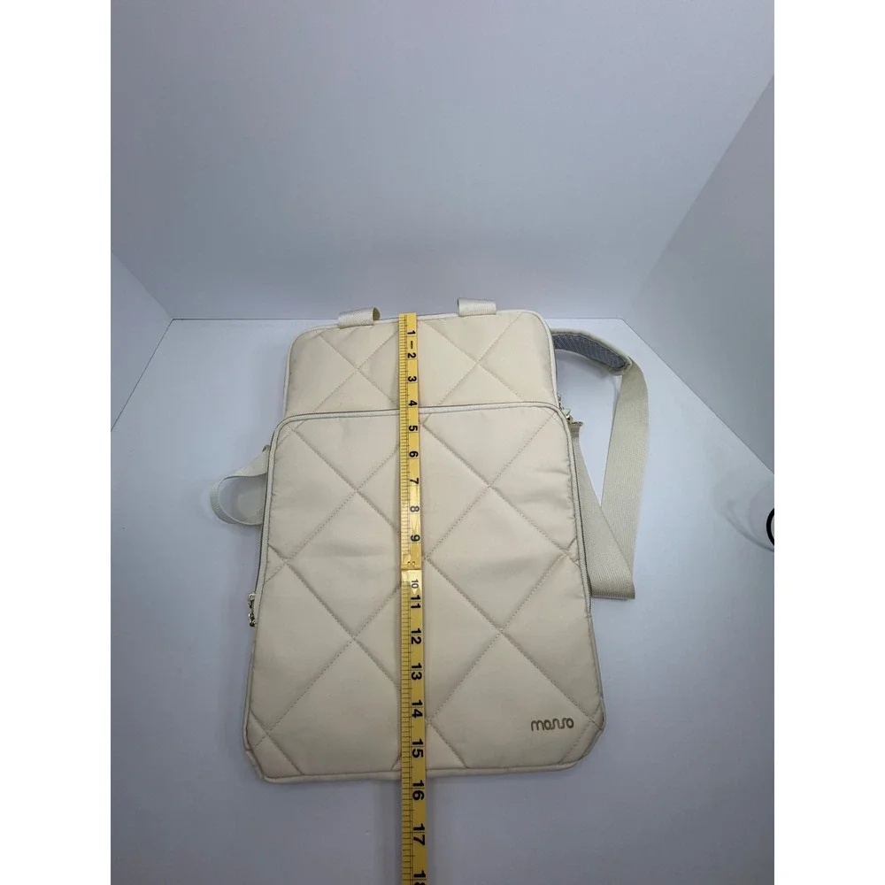 Mosiso Vertical‎ Quilted Laptop Shoulder Bag Cream Padded Travel Messenger Case - Picture 8 of 14
